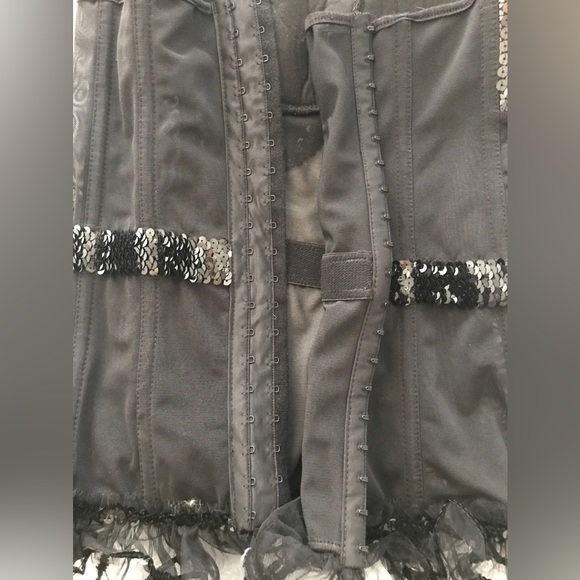 🤩 HOST PICK 💝 Black Sequin Bow Coquette Corset Bustier Size L Black Tie - Picture 5 of 7